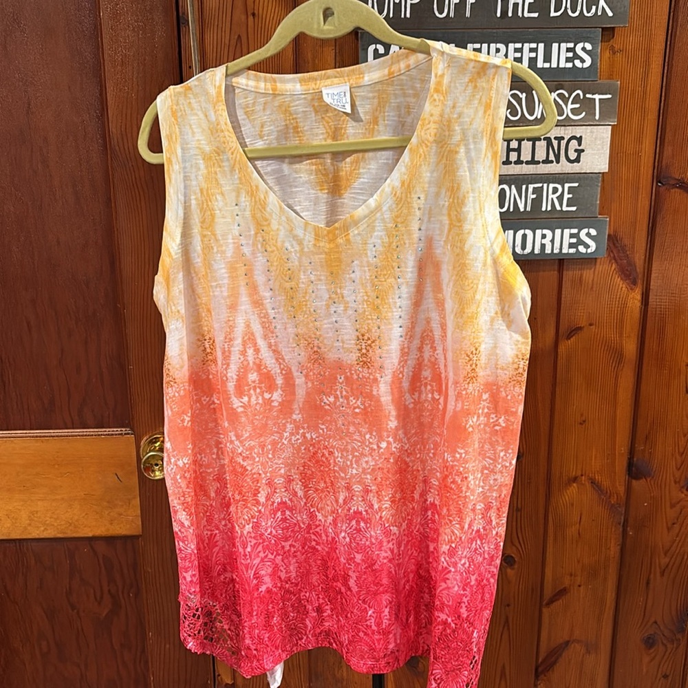 Time And Tru Rainbow Tie Die floral Ombré Lace Sleeveless Top XL 16-18 Sparkle